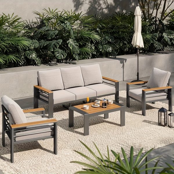 product-fancy-3f607a7c-b5cf-4823-8eee-fcf50d6a020f Aluminum Outdoor Patio Furniture Set with Upgraded Cushions And Armrests, Perfect for Backyard, Garden And Poolside Relaxation