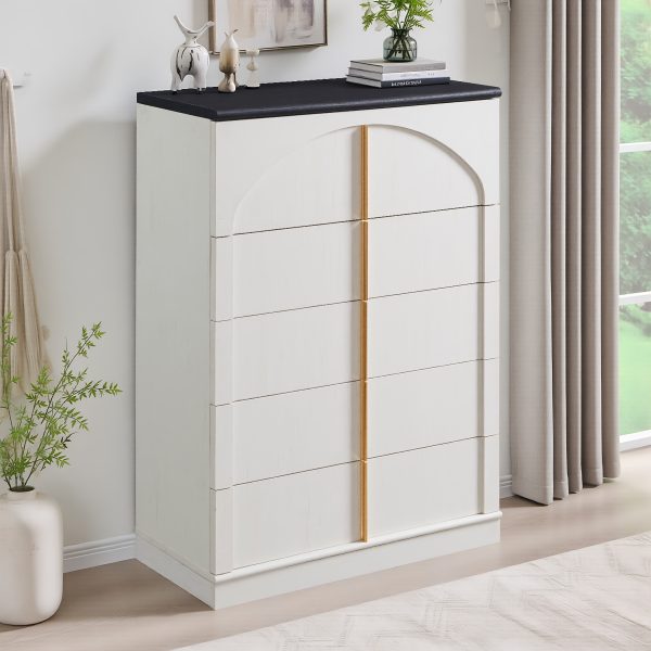 product-fancy-3f74fc5b-cb91-4883-b1ec-70cf9077dab6 JXQTLINGMU Modern 5 Drawers Dresser For Bedroom With Arched Panel, 44" Tall Dresser For Closet With Metal Handles, Push-to-Open Wood Storage Closet Dressers Tv Stand For Living Room, Hallway