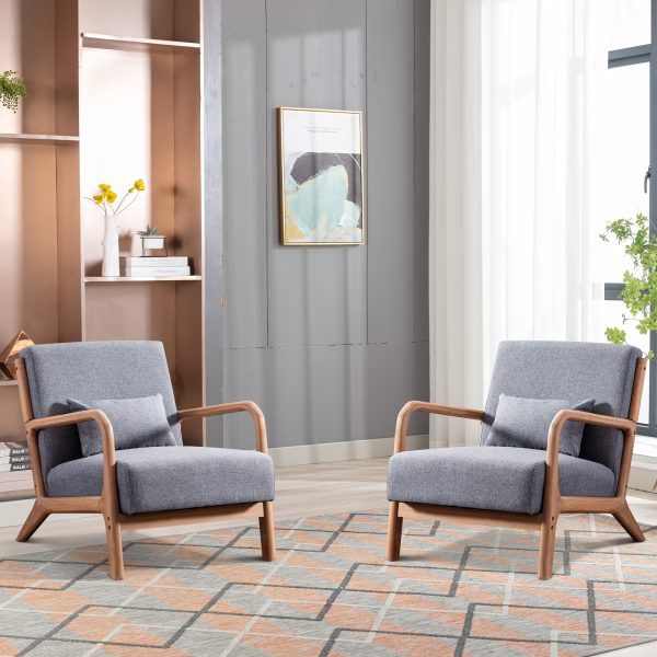 product-fancy-3f832fc9-9acf-4008-9b2c-aec50cd6b1ba Mid-Century Modern Upholstered Accent Chair with Solid Wood Frame & Extra Pillow, Linen Lounge Reading Armchair for Game & Recreation Room Furniture