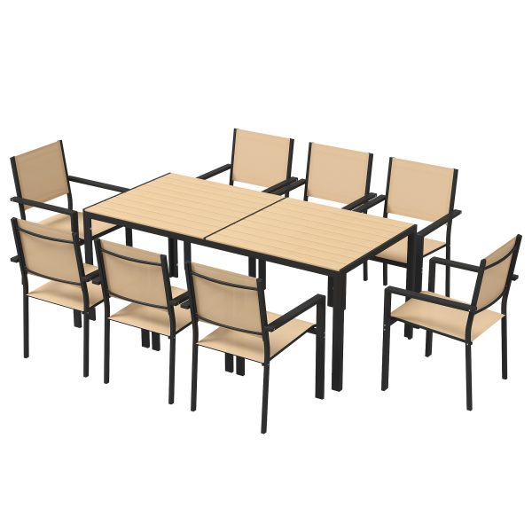 product-fancy-3f970209-d7ac-4413-9033-cd99e2d93259 9pcs Patio Table And Chairs Set, Outdoor Furniture with Large Table And 8 Chairs, Dining Table Set for Backyard, Courtyard, Poolside, Brown