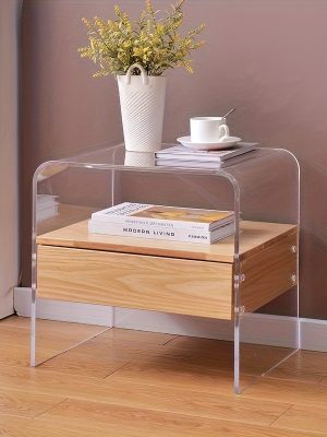 Clear Acrylic Nightstand with Drawer -Transparent Pre-Assembled Bedside Table, Durable Thick Acrylic End Table for Bedroom, Living Room, Dorm & Small Spaces, Modern Minimalist Accent Furniture, Contemporary Decor, Sleek Design, Apartment Dwellers