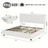 product-fancy-3fd3a1e7-e731-44ec-96ac-1d99a5953c5a Modern Upholstered Bed Frame with 4 Storage Drawers, Platform Bed Frame with Button Tufted Headboard, Solid Wooden Slat Support