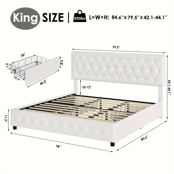 product-fancy-3fd3a1e7-e731-44ec-96ac-1d99a5953c5a Modern Upholstered Bed Frame with 4 Storage Drawers, Platform Bed Frame with Button Tufted Headboard, Solid Wooden Slat Support