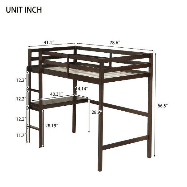 product-fancy-3fe818c5-dc66-4986-b23e-d3dc5ca27793 BELLEMAVE Twin High Loft Bed, Rubber Wood Loft Bed with Safety Guardrail, Built-In Desk, Ladder, Espresso