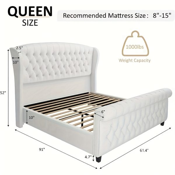 product-fancy-3fec71c8-c442-4a0c-a2a8-c777f9f4918e Chenille Upholstered Platform Bed Frame with Scroll Wingback Headboard And Footboard, Button Tufted Design, No Box Spring Required