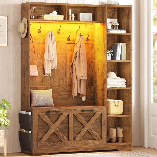 product-fancy-3ff81d41-3e3a-4e97-a420-b3a7fa037a43 Farmhouse Entryway Organizer with Bench & Shoe Cabinet - 7 Shelves, 10 Hooks, LED Lighting, USB-Powered, White Engineered Wood Storage for Hallway, Living Room, Bedroom - Easy Assembly, No Tools Needed, Entryway Storage, Rustic Charm, Durable Construction, Home Organization, Minimalist Design, Sturdy Construction, Home Decorators