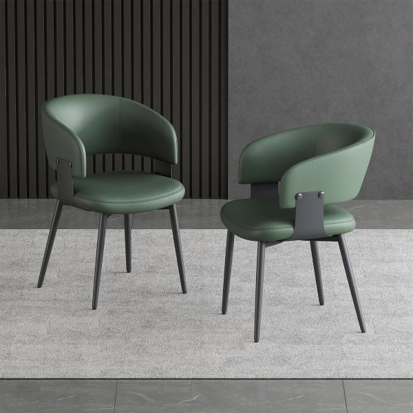 product-fancy-40144d85-86e0-4ba8-90d8-1efcb64e3af2 Modern Dining Chairs Set (2pcs), Faux Leather Upholstered Kitchen Chairs, Curved Back, Metal Legs, Mid Century Style, Suitable for Dining Room And Kitchen