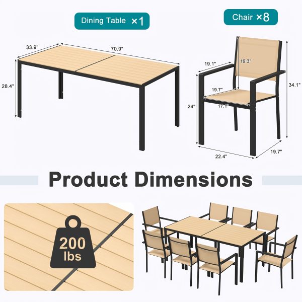 product-fancy-403b412a-e8f3-4570-8e19-7a78db3aee4f 9pcs Patio Table And Chairs Set, Outdoor Furniture with Large Table And 8 Chairs, Dining Table Set for Backyard, Courtyard, Poolside, Brown