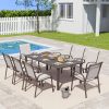 9pcs Outdoor Dining Table And Chair Set, Suitable for 8 People, The Set Includes 1 Long Table, 8 Fixed Seats, Suitable for Outdoor Garden Terrace Furniture Set