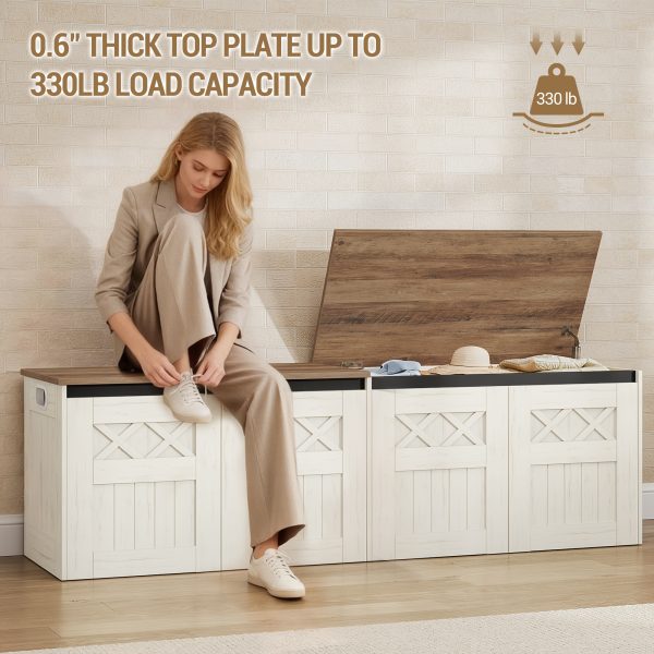product-fancy-406d8544-66b8-493b-a4ef-1061b0add318 59.1-Inch Storage Box with a Large Storage Bench Featuring Two Hinges, Farmhouse-Style Wooden Box Bench, Lift-Top Storage Chest, Wooden Bed-End Bench, Suitable for Entryways And Bedrooms, in a Vintage White Color