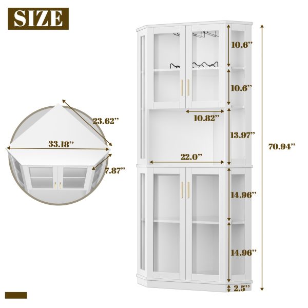 product-fancy-4089a974-880c-4ea3-b7f3-f0bfa43f324c 65" Tall Corner Wine Bar Cabinet with LED Lights, 4-Tier Liquor Storage Cabinet with Glass Door, Space Saving Organizer for Living Room & Kitchen (Black/White)
