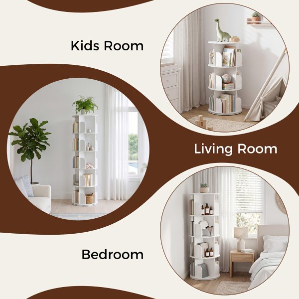 product-fancy-4099eec8-ed27-441f-a1d3-1cd6696ca11a 3/4/5 Tier Rotating Bookshelf, 360° Spinning Bookcase for Small Spaces, Vertical Corner Storage Organizer Display Rack for Bedroom Living Room, White