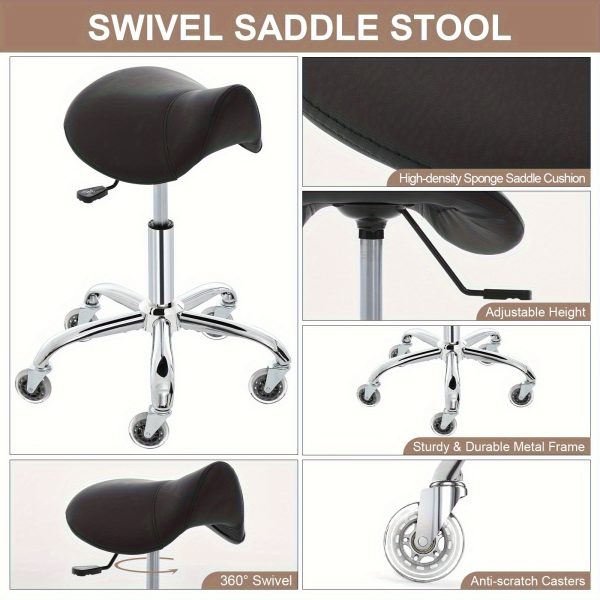 product-fancy-40c6adb9-7db0-4431-9a5f-7ecee082a263 Swivel Adjustable PU Leather Chair - Ergonomic Saddle Stool with Wheels | for Drafting, Office, Clinic, Beauty & Tattoo - Metal Frame, Polished Finish, Memory Foam