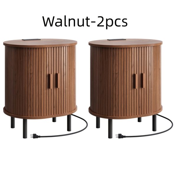 product-fancy-40d7682c-0c21-4ff8-8e3e-0bce030449a6 2pcs Mid-Century Modern End Table with Storage & Charging Station - Nightstand with Sliding Door Cabinet, Adjustable Shelf & Leg Pad, Compact Space-Saving Suitable for Small Spaces, Living Room, Bedroom - Assembly