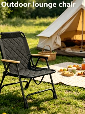 1pc Outdoor Foldable Portable Camping Chair with Armrests, Patio Folding Armchair, Beach Vacation Travel Beach Chair, Supports 300 Lbs, Suitable for Camping, Beach, Fishing, Hiking, Patio Use