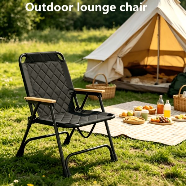 product-fancy-415c9288-f1a0-4ff1-991f-d30734c90577 1pc Outdoor Foldable Portable Camping Chair with Armrests, Patio Folding Armchair, Beach Vacation Travel Beach Chair, Supports 300 Lbs, Suitable for Camping, Beach, Fishing, Hiking, Patio Use