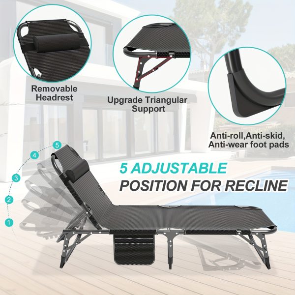 [Portable Folding Bed] Mophoto Sleeping Cots For Adults, 5-Position Folding Chaise Lounge Chairs Outdoor, Portable Folding Bed Cot Lounge Chair For Beach Lawn Camping Pool Sun Tanning