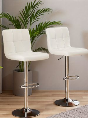 Adjustable Armless Swivel Bar Stools Set - Hydraulic PU Leather with Thickened Seat Cushion & Backrest for Kitchen Counter Height Home Bar