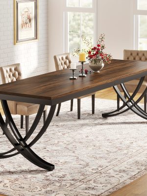 78" Farmhouse Rectangular Dining Table for 6-8 People - Heavy-Duty Metal Legs & Engineered Wood Top, Weather-Resistant Brown Table for Kitchen, Dining Room, Living Room (Assembly Required), Kitchen Table, Classic Elegant Design, Durable Construction