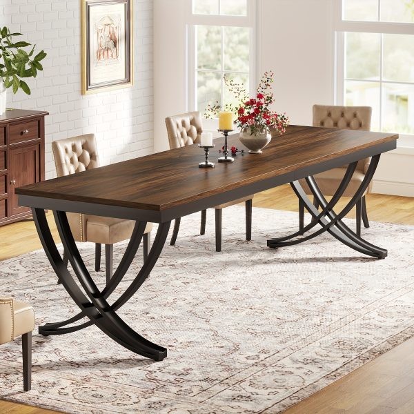 product-fancy-41e268de-6511-48ca-8b6b-2a0d9246180e 78" Farmhouse Rectangular Dining Table for 6-8 People - Heavy-Duty Metal Legs & Engineered Wood Top, Weather-Resistant Brown Table for Kitchen, Dining Room, Living Room (Assembly Required), Kitchen Table, Classic Elegant Design, Durable Construction