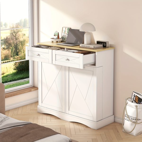 Wood Kitchen Pantry Island with Tilt-Out Trash Cabinet & Laundry Hamper - Adjustable Shelf Suitable for for, Suitable for Small Spaces, Hidden with Drawers, Tilt-Out Basket System, Space-Saving