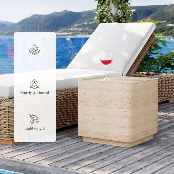 product-fancy-4239b87b-dc99-421a-ade7-9bf198dcd77c 14" Travertine Magnesium Oxide Side Table, Desert Sand Finish Available In Square Or Round - Natural Stone Accent End Table for Living Room, Bedroom, Balcony