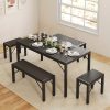 product-fancy-424367d6-e5d0-4ede-9e22-5655fc432800 Non-Folding 5pcs Indoor & Outdoor Dining Table Set, 6 Seater Patio Kitchen Table with 2 Benches & 2 Stools, Industrial Space-Saving Set for Picnic, Camping, Backyard