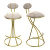 product-fancy-4245eeac-9972-44e1-a6e8-0486151935a1 Pair of Contemporary Velvet Bar Stools with Counter Height, Featuring a Golden Metal Frame And S-Shaped Stripe Backrest, Upholstered Round Chairs Inspired by Basketball And Soccer, Complete with Footrest for Dining Areas, Kitchens, And Bars