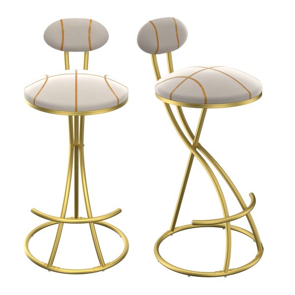 product-fancy-4245eeac-9972-44e1-a6e8-0486151935a1 Pair of Contemporary Velvet Bar Stools with Counter Height, Featuring a Golden Metal Frame And S-Shaped Stripe Backrest, Upholstered Round Chairs Inspired by Basketball And Soccer, Complete with Footrest for Dining Areas, Kitchens, And Bars