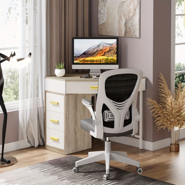 product-fancy-424c97b0-1edb-47d1-9333-f09c2fb38412 Triangle Corner Desk, Modern Computer Desk With 3 Drawers, 90-Degree Writing Desk PC Table Makeup Vanity Desk With Storage For Home Office, Living Room, Bedroom (White And Grey)