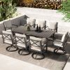 9pcs Outdoor Dining Arrangement - Patio Set for 8 People. Comes with 1 Rectangular Table And 8 Swivel Chairs with Cushions, Suitable for Lawn And Garden