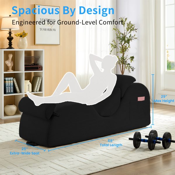 product-fancy-427550c4-27c2-4a99-b4ec-14c69fc05c33 Striped Adult Yoga Chair, Indoor Toilet Chair with Side Pockets, Headrest, Lumbar Cushion, Movable Footrest, Curved Yoga Sofa for Relaxing And Stretching in Bedroom, Black