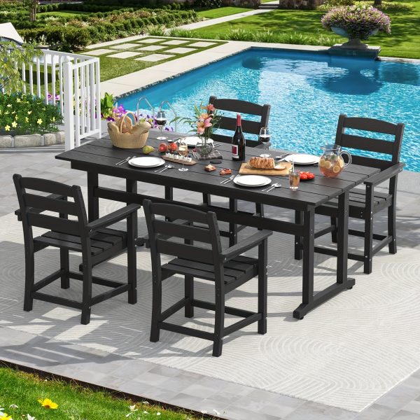 Nalone Patio Dining Table Set, HDPE Outdoor Dining Sets with Table, Dining Furniture Set with Umbrella Hole