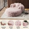 product-fancy-42c14b4c-3271-4ff5-b030-34fc457e9b88 Oversized Chaise Lounge Chair Indoor with Ottoman 55" W X 75" L Round Reading Chair Plush Faux Fur Corduroy Cloud Circle Boneless Chair with 5 Pillows for Living Room