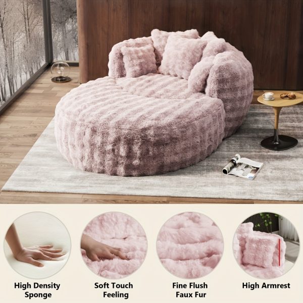 product-fancy-42c14b4c-3271-4ff5-b030-34fc457e9b88 Oversized Chaise Lounge Chair Indoor with Ottoman 55" W X 75" L Round Reading Chair Plush Faux Fur Corduroy Cloud Circle Boneless Chair with 5 Pillows for Living Room