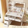 product-fancy-42c59cf5-4186-435a-a4dd-33f663ab5427 Vanity Desk with Lights, Makeup Vanity with Power Strip, Dressing Table Set with 5 Large Drawers, Vanity Mirror 3 Lighting Color Adjustable