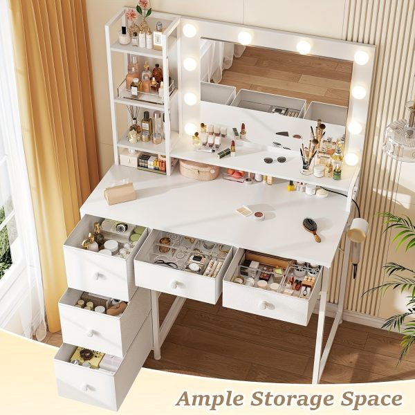 product-fancy-42c59cf5-4186-435a-a4dd-33f663ab5427 Vanity Desk with Lights, Makeup Vanity with Power Strip, Dressing Table Set with 5 Large Drawers, Vanity Mirror 3 Lighting Color Adjustable