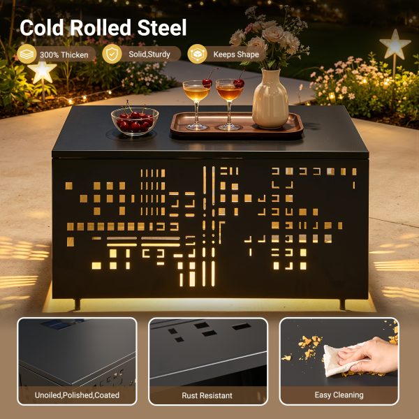 product-fancy-42cfc373-1ee5-4009-9c75-332d26723741 Only One Outdoor Metal Coffee Table with Lights And An Umbrella Pole Hole, Black Or Gray Two Table Color Options, A Coffee Table Suitable for Pairing with Outdoor Patio Furniture, Easy to Assemble