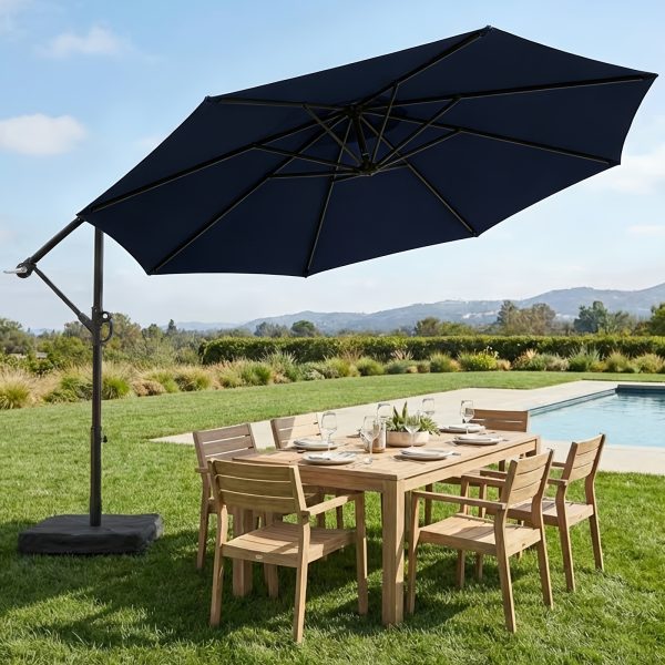 product-fancy-42ecd4c2-c149-41ff-9166-8da13beb3eee 10-Foot Patio Offset Umbrella with a Base, Cantilever Design, Featuring a Crank And Cross Bases, Suitable for Outdoor Use, Heavy-Duty Construction, Includes Push Button Tilt, Perfect for Christmas And Halloween