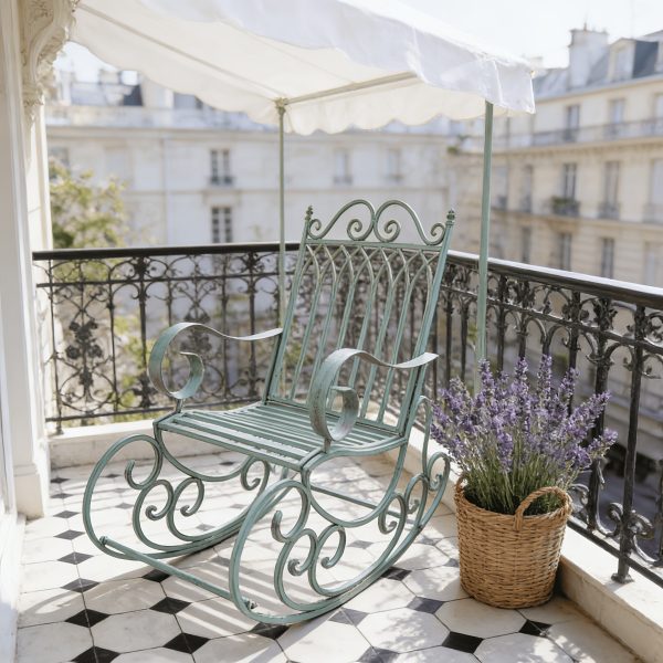 [Iron Rocking Chair] Outdoor Garden Single Wrought Iron Rocking Chair - Durable Iron Frame, Patio Rocking Chair, Comfortable Reading Chair, Cross-back Design, Suitable For Gardens, Lawns, Or Outdoor Use, Garden Seating, Outdoor Furniture
