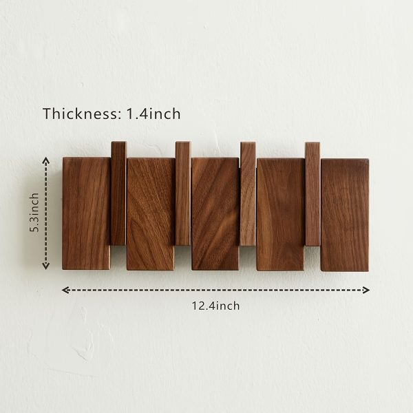 Modern Walnut Wooden, with 4/6/8/10/12 Hooks, Coat Rack, Hooks, Wall Mounted, Accordion, Entryway, Bedroom, Bathroom, Solid Wood, Smooth Polishing, Stable Adhere, Holds 22 Lbs, Floating Shelves