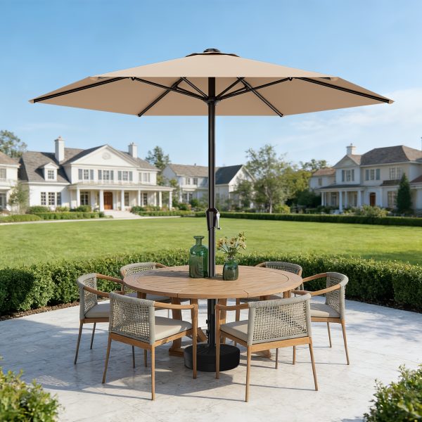 [Heavy Duty Patio Umbrella] 9ft Outdoor Umbrella, Heavy Duty Patio Umbrella with Crank, 6 Sturdy Ribs, UV Block for Market, Pool, Backyard, Garden (Base Sold Separately)