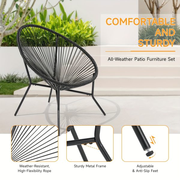product-fancy-43a6dcf2-a768-4157-bb47-0ac09abb86fd Set of 2/4/6 Acapulco Chairs for Outdoor Use, Contemporary Patio Furniture Collection, Woven Bistro Set Featuring a Metal Frame Suitable for Balconies, Lawns, Porches, And Gardens, in Black Color