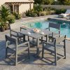 5- And 7pcs Patio Dining Set, Outdoor Table And Chairs, All Weather Furniture with Umbrella Hole for Backyard Garden Deck Lawn Pool