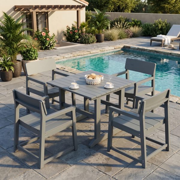 5- And 7pcs Patio Dining Set, Outdoor Table And Chairs, All Weather Furniture with Umbrella Hole for Backyard Garden Deck Lawn Pool