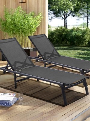 Value 2-Pack Chaise Lounge Set, Lightweight Aluminum Frame, Foldable Portable Pool and Beach Chair Furniture, Adjustable Backrest, Ideal for Patio Deck Yard