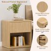 product-fancy-43fbfcaa-26e3-41f8-b078-172f7f4d204c Modern Space-Saving Nightstand with Hidden Drawers & Open Shelf - Curved Bedside Table Suitable for Small Bedrooms, Freestanding Assembly Required Bedside with Concealed Drawers and Open Shelves for Narrow Spaces