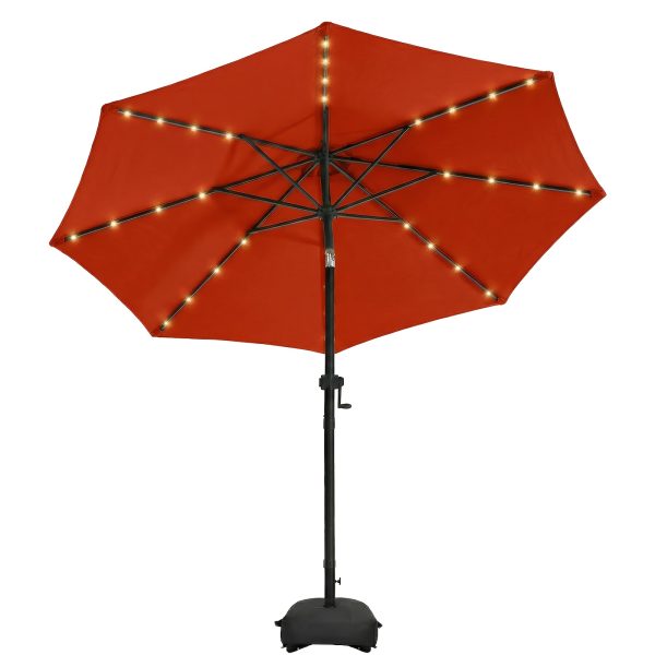 product-fancy-43ff6da2-5545-4789-b965-c862375fd84d Solar 9ft Market Umbrella with Base, Deluxe 32 LED Lighted Patio Umbrella, Patio Umbrellas Outdoor Table Umbrella with Ventilation, Solar Umbrella with Push Button Tilt/Crank for Garden, Deck, Backyard, And Pool