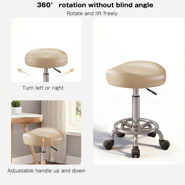 Adjustable Rolling Saddle Stool for Salons And Spas - Oval Beauty Chair on Wheels for Hair Stylists And Nail Technicians, Ideal for Salon Furniture, Spa Seating, And Comfortable Mobile Seating with Back Support