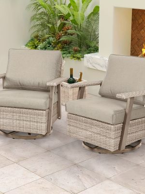 2pcs Oversized Outdoor 360°Swivel Rocker Patio Chairs Set, 2pcs Oversized Rocking Chair, Outdoor Swivel Rocking Glider Chairs Set Of 2, PE Wicker Rattan Outdoor Patio Swivel Rocking Furniture Set for Garden Porch